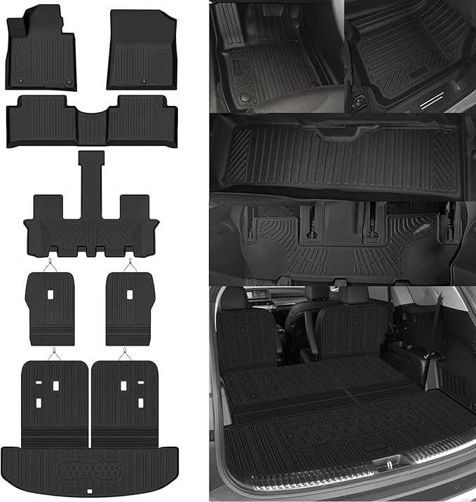 Custom Fit Floor Mats for Kia Sorento 6 Seats/Captain Seat Gas (Not for Hybrid) 2021-2026, All Weather TPE Floor Liners & Trunk Mat & Backrest Protectors, Odorless Full Set Interior Accessories