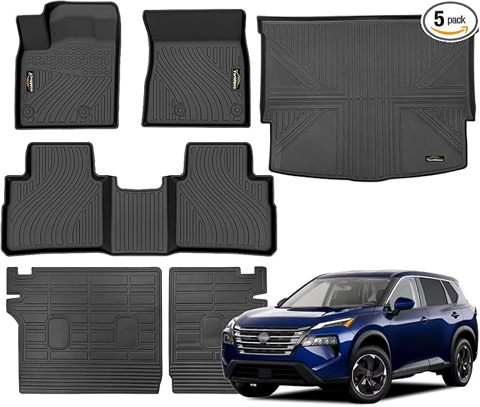 Floor Mats Custom for Nissan Rogue 2021-2025 2026 Trunk Mat with Backrest Mat (NOT for Sport) All Weather TPE Cargo Liner Anti-Slip Full Set for Rogue Accessories (Trunk Mat+Backrest Mats+Floor Mats)