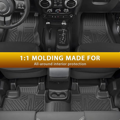 Powerty Floor Mats for Jeep Wrangler JK 2014-2018 Unlimited 4-Door (NOT for JL or 2-Door) All Weather TPE Custom Fit Car Mats Floor Liners 1st & 2nd Row, Black