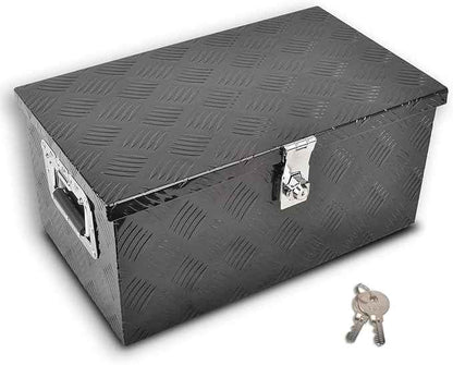20 Inch Black Aluminum Tool Box 5 Bar Tread Flatbox for Truck Car Outdoor Trailer Pickup Underbody RV ATV Storage Tools Organizer with Lock Side Handle and Keys (20"X12"X9.5")
