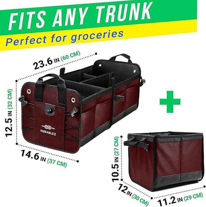 XL Trunk Organizer 3-Section for SUV, Truck, Sedan, Van – Modular L-Shape Car Storage Box, Collapsible Auto Cargo Organizer with Dividers – Cherry