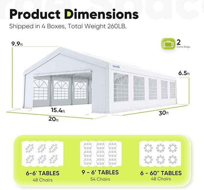 Quictent 20x30ft Party Tent Heavy Duty Outdoor Canopy Tent Carport Wedding Event Shelter BBQ Wedding Tents for Parties with Storage Bags(Church)