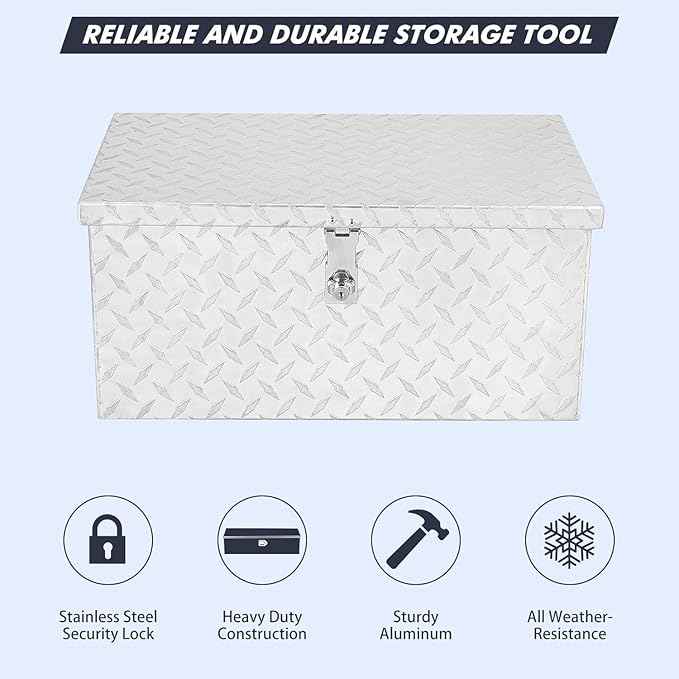 30x15x15 Inch Truck Bed Tool Box, Heavy Duty Aluminum Diamond Plate Tool Box, Trailer Tool Box for Pick Up Truck RV Trailer, Chest Storage Organizer with Lock and Keys,Sliver(No sliding metal box)