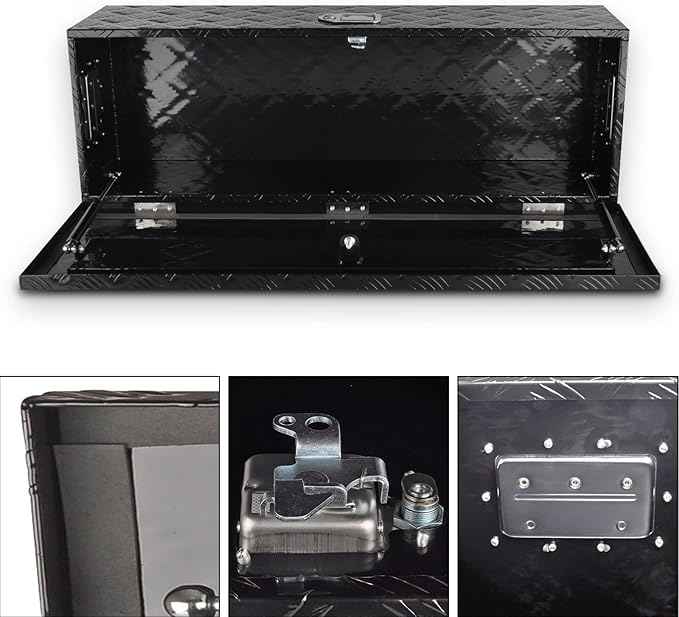 39 Inch Black Aluminum Tool Box 5 Bar Tread ToolBox for Truck Bed Car Outdoor Trailer Pickup Underbody RV ATV Storage Underbed Tools Organizer with Lock and Keys (39"X13"X10")