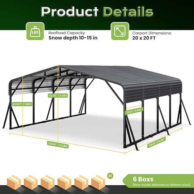 20x20FT Heavy Duty Metal Carport, Outdoor Portable Car Garage w/Reinforced Support Rods & Windproof Ground Anchors, All-Season Versatile Outdoor Shelter for 2 Car, Boats, Truck