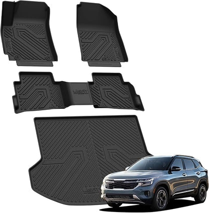 LASFIT Floor Mats & Cargo Mat for Kia Seltos 2026 2025 2024 (Not Fit SX), All Weather TPE Custom Fit Floor Liners 1st&2nd Row Full Set Car Mats Accessoires for Kia Seltos 2024-2026, Black