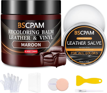 Maroon Leather Recoloring Balm with 100ml Mink Oil,Leather Couch Scratch Remover,Leather Repair kit for Vinyl Furniture and Car Interior,Leather Dye Paint,Mink Oil for Leather
