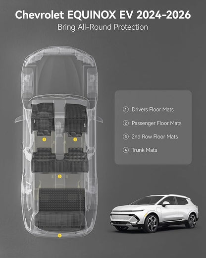 3W Floor Mats & Cargo Liner Fit for 2024-2025 2026 Chevrolet Chevy Equinox EV (Non Fuel), TPE All Weather Custom Fit for Chevrolet Equinox EV (Non Fuel) Accessories Full Set Car mats,Black