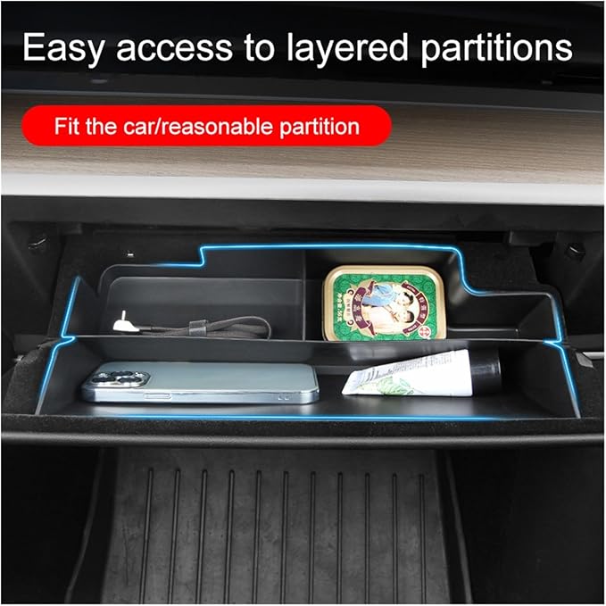 Compatible for Tesla Model 3/Y 2017-2022 Car Copilot Storage Box Accessories Glove Box Layered Sorting Board Glove Box Storage Box TPE, huangtao2004