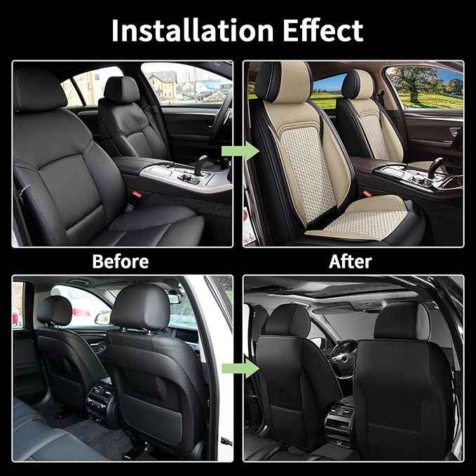 Car Seat Covers Front Seats for Lexus GS 200t/350/450h 2007-2025 2026, Breathable Cooling Ice Silk Leather Car Seat Covers, 2 Seats Vehicle Seat Protector Seat Cushion (Black&Beige)