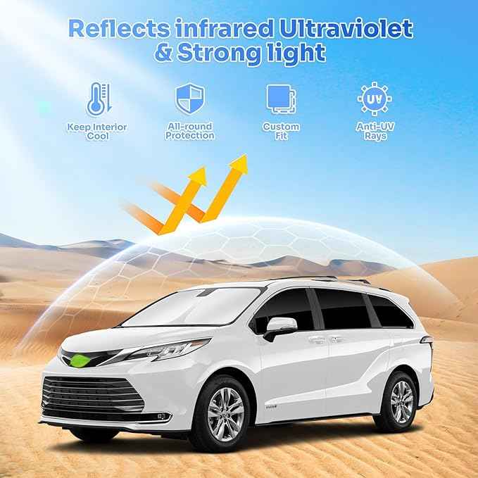 Sunshades for 2021-2025 2026 Toyota Sienna Accessories Windshield Sun Shade Side Rear Window Shade Cover Sun Visor Shield Privacy Protection for Camping Keep Vehicle Cool Black 8PCS