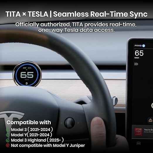 TITA 1.8" Smart Display Pro for Tesla Model 3/Y, with Magnetic Charging Mount, Zero-Delay Tesla Data Sync, HUD for Model 3, Model Y, Model 3 Highland