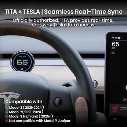 TITA 1.8" Smart Display Pro for Tesla Model 3/Y, with Magnetic Charging Mount, Zero-Delay Tesla Data Sync, HUD for Model 3, Model Y, Model 3 Highland