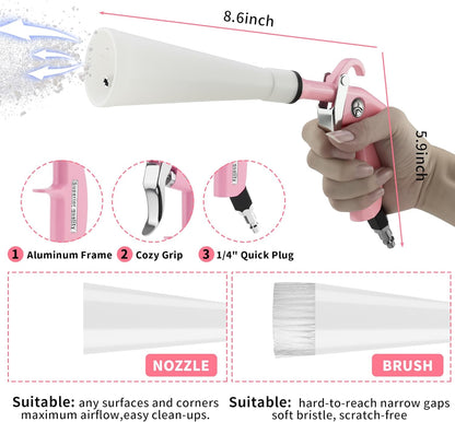XIAOFENG Tornado Dry Cleaning Gun Detailing Interior Dryer Air Blow Gun with 2 Set Nozzle High Pressure Car Drying Blower Gun for Women Car Quickly Blasts Dirt and Dust from Surface Pink