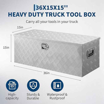Heavy Duty Aluminum Truck Bed Tool Box 36'', Professional-Grade Storage Chest with Secure Lock, Gas Strut Lid, and Small Parts Organizer, Durable Heavy Duty Alu Tool Box for Pickup, RV, Trailer