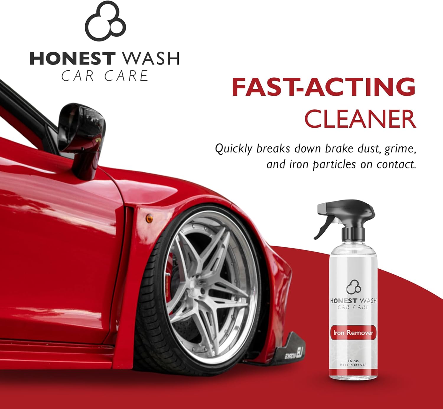 Honest Wash Iron Remover Car Detailing – Powerful Solution for Dissolving Brake Dust, Dirt, and Grime | Visible Reaction for Deep Cleaning | Safe for All Wheel and Surface Types (16 Fl Oz) - AutoBay