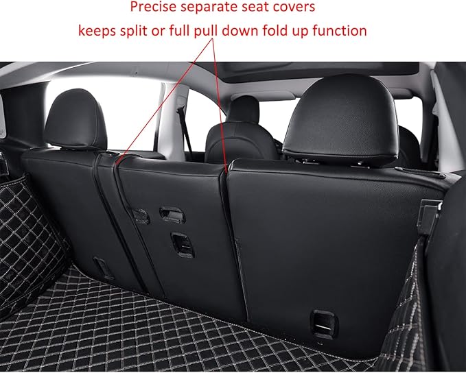 EKR Model Y Seat Covers for Tesla Model Y 2021 2022 2023 2024 Long Range (Only for 7 Seats),Waterproof Seat Protectors,Car Seat Cover Full Set,Faux Leather (Black)