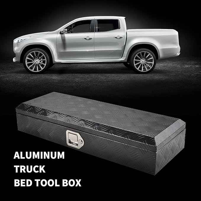 34.5 Inch Black Aluminum Tool Box 5 Bar Tread ToolBox for Truck Bed Car Outdoor Trailer Pickup Underbody RV ATV Storage Underbed Tools Organizer with Lock and Keys (34.5"X13"X6.5")