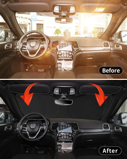 Windshield Sun Shade for Jeep Grand Cherokee SUV 2011-2026 Front Sunshade Car Sun Visor Cover Protector 210T Fold Shade Blocks UV Rays Car Accessories MP Keep Your Cars Interior Cool