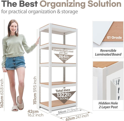 HOMEDANT House 5 Tier 24.4" W Laminated Metal Shelving Unit Adjustable Storage Utility Rack Heavy Duty Shelves Organization Multipurpose Shelf Kitchen Garage Pantry Closet 10 Pack