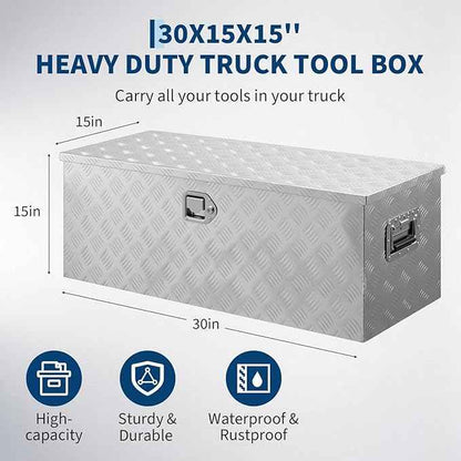 Aluminum Truck Bed Tool Box 30'', Lockable Pickup Toolbox with Gas Lift Lid, Large Storage Chest with Organizer for Small Parts, Weatherproof Heavy Duty Steel Aluminum Tool Box for Work Truck, RV