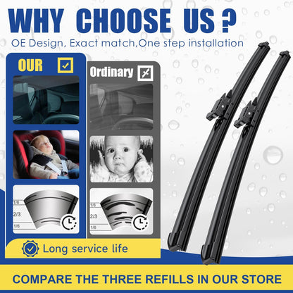 3 wipers Replacement For 2013-2017 2018 2019 Ford Escape 2012-2018 Ford Kuga 2013-2017 Ford Fusion Windshield Wiper Blades Set - Original Equipment 28"+28"+11" (Set of 3) Pinch Tab