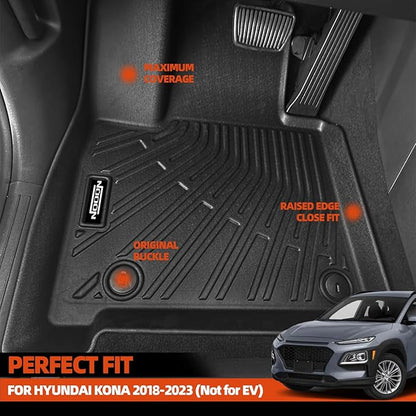 Custom Fit Floor Mats for Hyundai Kona 2018-2023 (No for EV), All Weather TPE Floor Liners with Trunk Mat & Backrest Protectors, Odorless Full Set Interior Accessories