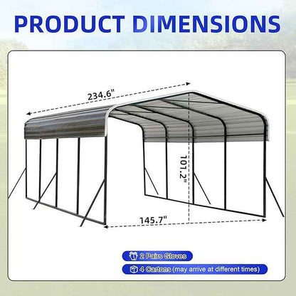12x20 FT Oversized Metal Carport, Heavy-Duty Car Garage with Enhanced Base & Reinforced Supports, All-Weather Outdoor Shelter for Cars, RV, Trucks, Boats, Light Gray