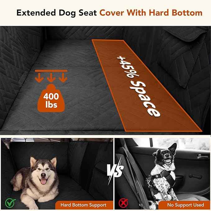 Dog Car Seat Cover for Back Seat, 600D Heavy-Duty Oxford Cloth Pet Car Seat Cover with Hard Bottom, Waterproof Dog Hammock for Car, Dog Car Seat Protector Scratch Proof Nonslip, Holds 400lbs