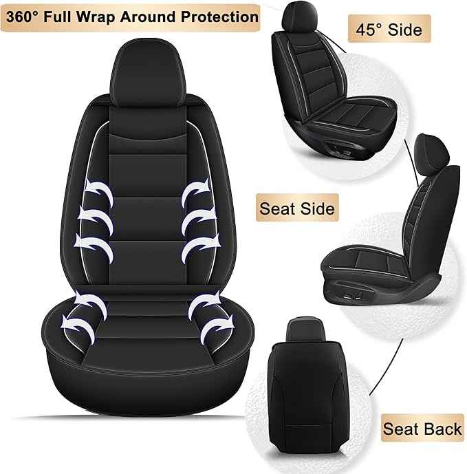 YORKNEIC Front Set Seat Covers Fit for Ford Mustang 2007-2022: Faux Leather Car Seat Covers - Waterproof Car Seat Protector(Black)