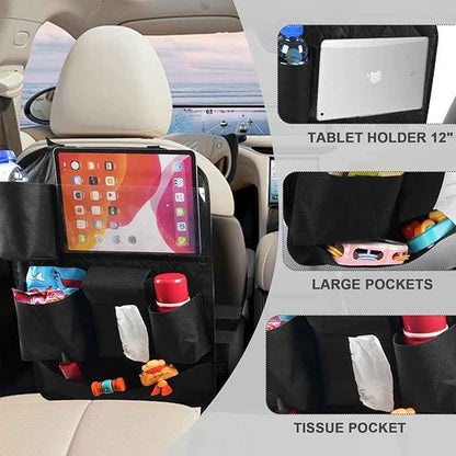 Car Seat Organizers,Multi-functional Back Seat Protectors, Storage Pouches, Child kicking prevention and Tray Holders Kick Mats Back (for Cars, Kids,and Rear Seats) (Black, 1 Pack)