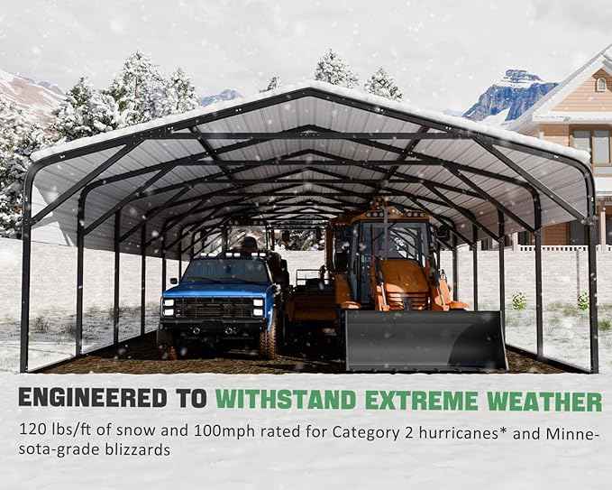 20x52 FT Ultra-Long Industrial Carport Kit, All-Weather Steel Garage for Class A RVs,Farm Equipment, 120lbs/Sq.Ft Snow Wind Resistant Carports Modular Canopy with Anti-Snow Roof Auger Anchoring System