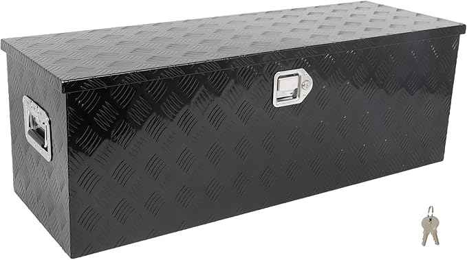SCITOO 44 Inch Diamond Plate Truck Bed Tool Box,Aluminum Heavy Duty Crossover Storage for Most Full Size Pickups,Lockable Weatherproof Chest,Fits 44" Truck Beds,Easy Access to Load and Unload