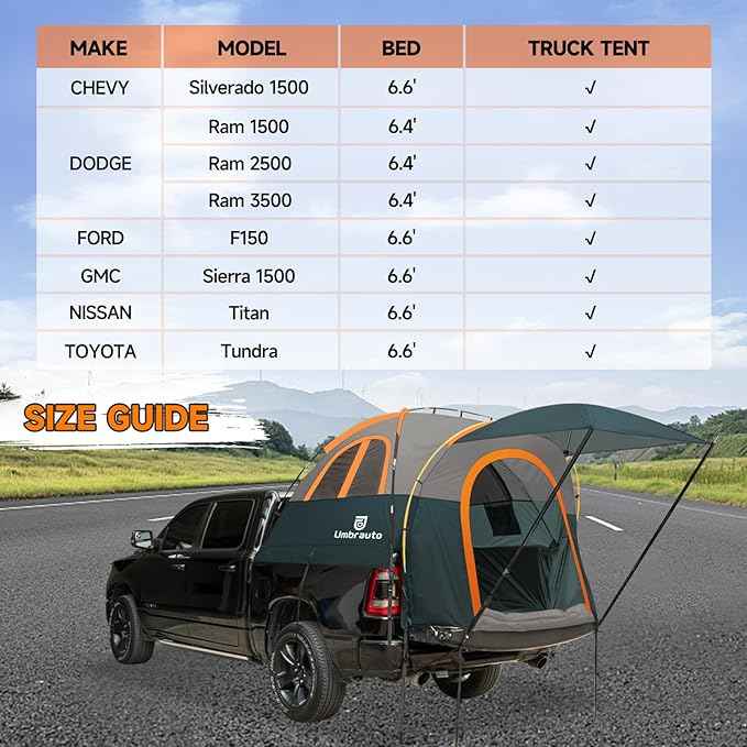 Umbrauto Truck Bed Tent with Awning: 6.4-6.7FT PU3000mm Waterproof Tailgate Pickup Truck Tents, Easy Set-up for 2 Person, Fits Full Size Short Bed, Chevy, Dodge, Ford, GMC, Green