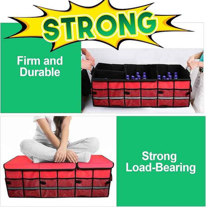 Big Car Trunk Organizer, Cargo Organizer SUV Trunk Storage Non Slip Bottom Waterproof Collapsible Durable Multi Compartments-(Oversize,Red)