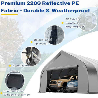 EROMMY 20x40 FT Heavy Duty Durable Carport, Silver Gray, Galvanized Steel Frame Garage Shelter and Outdoor Storage, Waterproof 3-Layer PE Cover, Fits 4 Cars, Boat, Farm Equipment