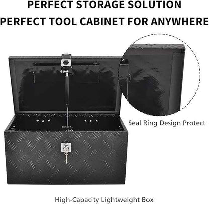 20 Inch Black Aluminum Tool Box 5 Bar Tread Flatbox for Truck Car Outdoor Trailer Pickup Underbody RV ATV Storage Tools Organizer with Lock Side Handle and Keys (20"X12"X9.5")