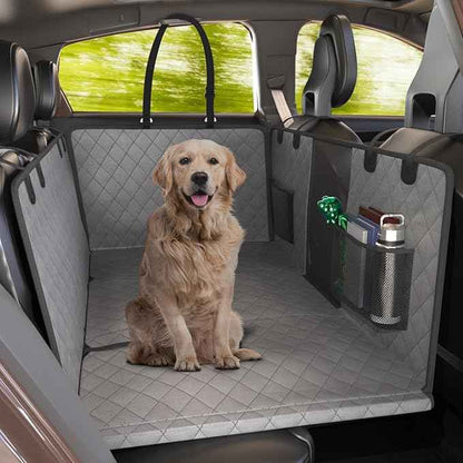 Katziela Large Seat Guard Waterproof Back Seat Extended Cover with Mesh Window Storage Pockets Double Layer Foam Mattress Dog Comfort Hammock Style Scratch Proof Nonslip Fits Car Trucks SUVs (Gray)