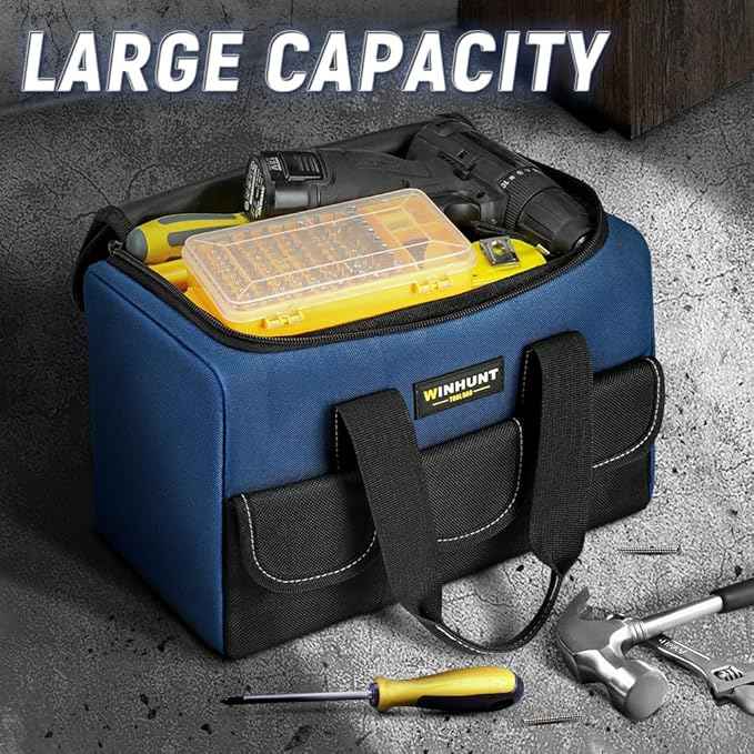 Small Tool Bag, Waterproof Tool Bag Organizer 1680D Tool Bags for Men Heavy Duty, with Multi-Pockets for Electricians, Blue