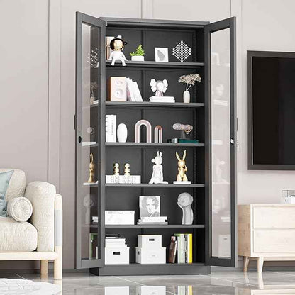 VINGLI Lockable Display Cabinet with Glass Doors & 5 Adjustable Shelves, 71" Tall Black Metal Storage Cabinet Curio Liquor, Bookshelf Bookcase for Home Office Living Room Pantry Garage