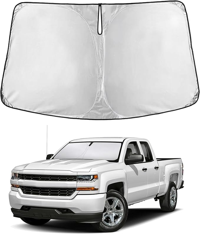 EcoNour Windshield Sun Shade Compatible for Chevrolet Silverado 1500 2014–2018 | Full-Size Pickup Front Window Sunshade | Foldable Sun Visor Protector | UV & Heat Blocking