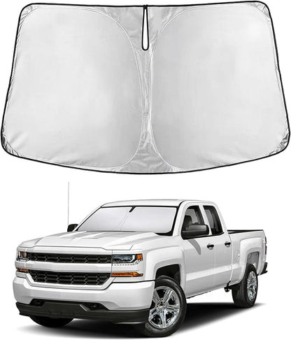 EcoNour Windshield Sun Shade Compatible for Chevrolet Silverado 1500 2014–2018 | Full-Size Pickup Front Window Sunshade | Foldable Sun Visor Protector | UV & Heat Blocking