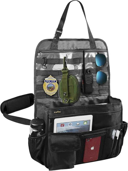 Car Front Seat Organizer for Law Enforcement – Portable Passenger Seat Storage with Laptop & Tablet Holder, Stabilizing Straps, and Car Office Organizer for Trucks, Black
