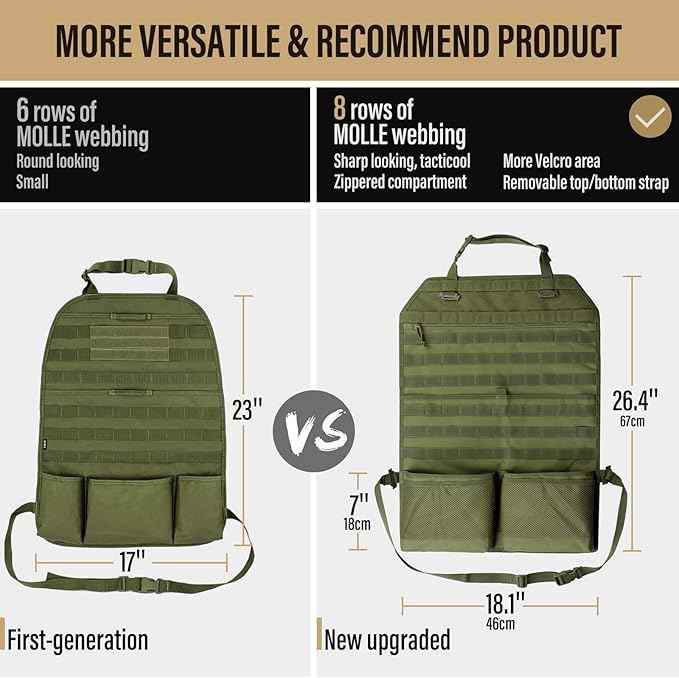 WYNEX Car Seat Organizer, Molle Backseat Cover Organizer Protector with Sling Rack, Visual Pocket and Patch, Universal Vehicle Fits for F150, Jeeps, Pickups & Trucks for Road Trips