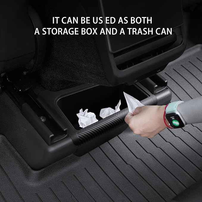 Rear Center Console Storage Organizer for Tesla Model Y Juniper 2025 2026, Under Seat Storage Box with Lid, Black