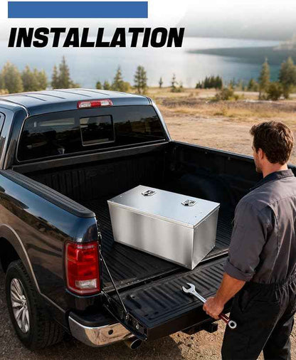 Truck bed toolbox, made of stainless steel, suitable for pickup trucks, RVs, and trailers. A box-type storage organizer with lock and key (36x18x18 inches)