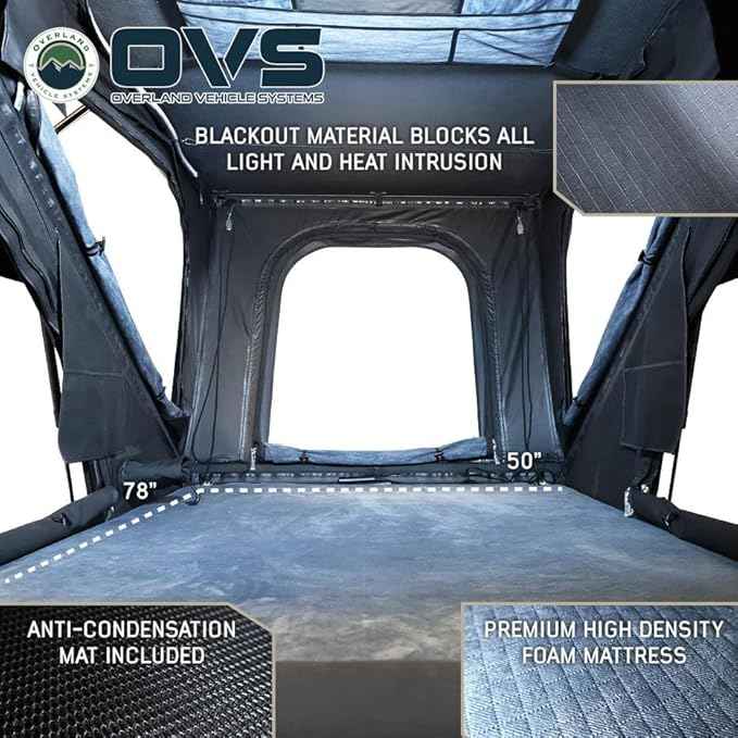Overland Vehicle Systems XD K2 Clam Shell Pop-Up 2-Person Aluminum Hard Shell Roof Top Tent – Blue Body with Black Rainfly for SUVs, Jeeps, and Overlanding Vehicles
