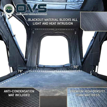 Overland Vehicle Systems XD K2 Clam Shell Pop-Up 2-Person Aluminum Hard Shell Roof Top Tent – Blue Body with Black Rainfly for SUVs, Jeeps, and Overlanding Vehicles