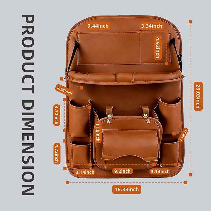 Car Seat Organizer, Multifunctional Backseat Protector Mat, Storage Bag and Tray Rack, Trash Storage (Suitable for Cars, Children, Back of Seats, and Rear Seats) (Brown, Leather 1-Piece Set)