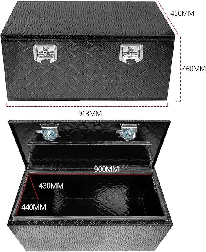 36" x 18" x 18" Truck Tool Box Pickup Truck Bed Toolbox Heavy Duty Aluminum Underbody Truck Box Compatible With RV Trailers Storage Organizer with Lock & Keys Black